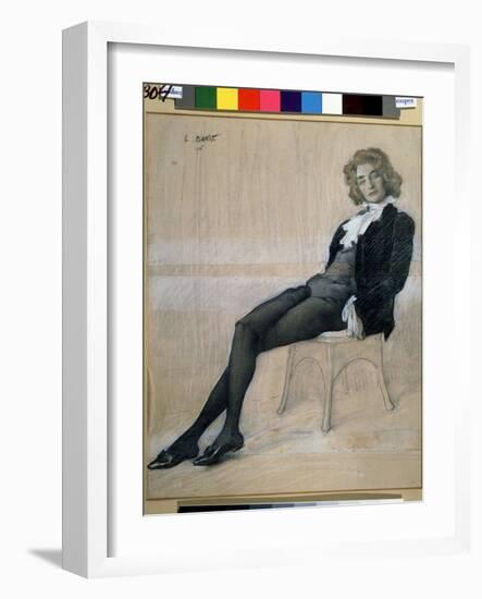 Portrait of the Writer Zinaida Gippius (1869-1945). (Chalk and Sanguine)-Leon Bakst-Framed Giclee Print