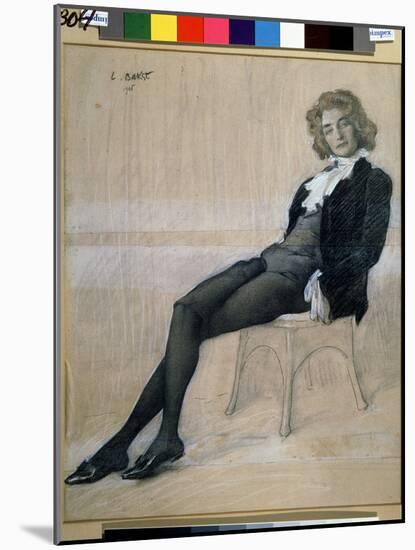 Portrait of the Writer Zinaida Gippius (1869-1945). (Chalk and Sanguine)-Leon Bakst-Mounted Giclee Print