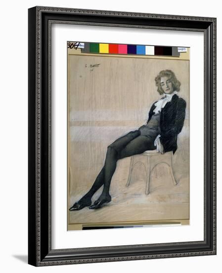 Portrait of the Writer Zinaida Gippius (1869-1945). (Chalk and Sanguine)-Leon Bakst-Framed Giclee Print