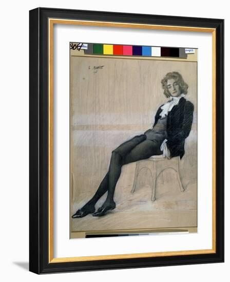 Portrait of the Writer Zinaida Gippius (1869-1945). (Chalk and Sanguine)-Leon Bakst-Framed Giclee Print