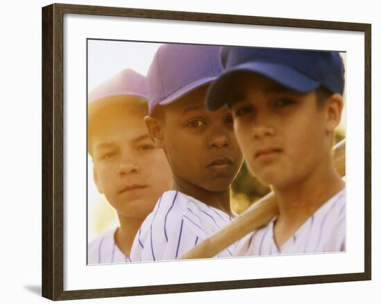 Portrait of Three Boys in Full Baseball Uniforms-null-Framed Photographic Print