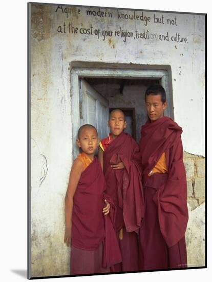 Portrait of Three Tibetan Buddhist Monks, Tashi Jong Monastery, Tibet, China-Simon Westcott-Mounted Photographic Print