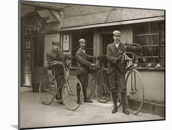 Portrait of Three Young Men with Bicycles Outside a Train Station, Kent, UK, C.1920-null-Mounted Photographic Print