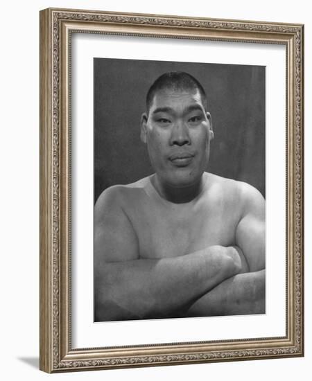 Portrait of Tomojiro Sakata, Former Sumo Wrestling Champion and Candidate for People's Labor Party-null-Framed Photographic Print