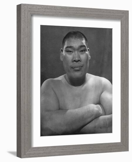 Portrait of Tomojiro Sakata, Former Sumo Wrestling Champion and Candidate for People's Labor Party-null-Framed Photographic Print