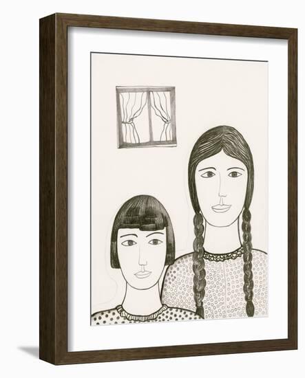 Portrait of Two Girls, Black and White Drawing-Marie Bertrand-Framed Giclee Print