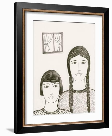 Portrait of Two Girls, Black and White Drawing-Marie Bertrand-Framed Giclee Print