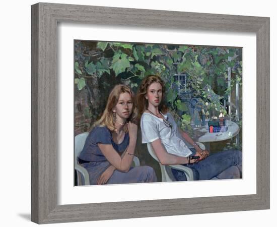 Portrait of two girls, seated indoors, with grapevine, 1993-John Stanton Ward-Framed Giclee Print