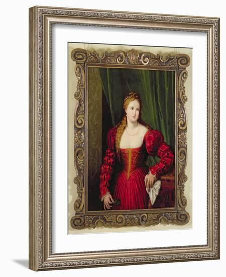 Portrait of Violante, Daughter of Palma Vecchio, 1530-35-Paris Bordone-Framed Giclee Print