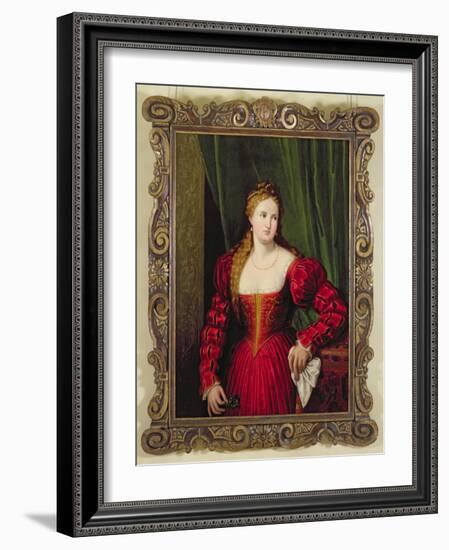 Portrait of Violante, Daughter of Palma Vecchio, 1530-35-Paris Bordone-Framed Giclee Print