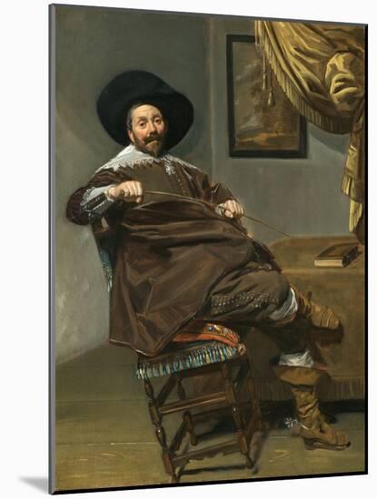 Portrait of Willem Van Heythuysen, Seated on a Chair and Holding a Hunting Crop (Oil on Oak Panel)-Frans Hals-Mounted Giclee Print