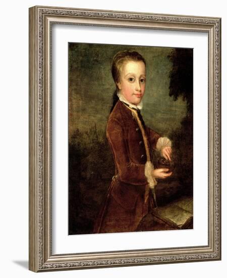 Portrait of Wolfgang Amadeus Mozart (1756-91) Aged Eight, Holding a Bird's Nest, 1764-65-Johann Zoffany-Framed Giclee Print