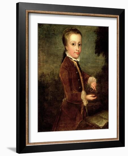 Portrait of Wolfgang Amadeus Mozart (1756-91) Aged Eight, Holding a Bird's Nest, 1764-65-Johann Zoffany-Framed Giclee Print