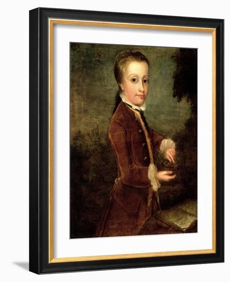 Portrait of Wolfgang Amadeus Mozart (1756-91) Aged Eight, Holding a Bird's Nest, 1764-65-Johann Zoffany-Framed Giclee Print