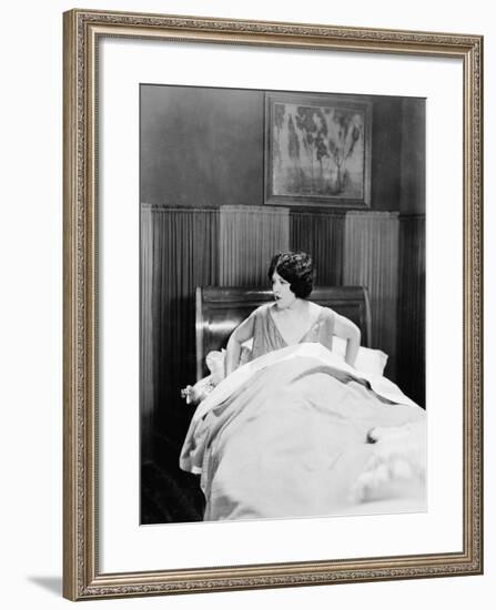 Portrait of Woman in Bed-null-Framed Photo