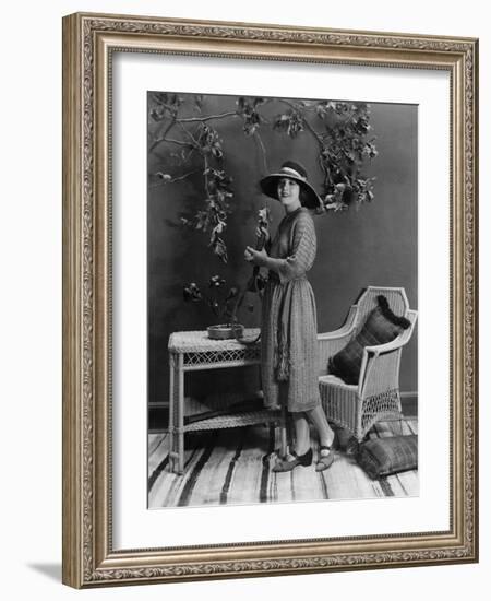 Portrait of Woman Indoors Holding Tennis Racket-null-Framed Photo