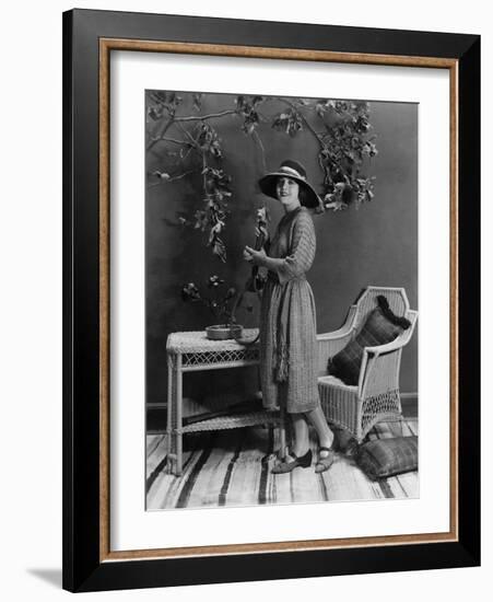 Portrait of Woman Indoors Holding Tennis Racket-null-Framed Photo