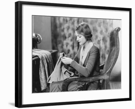 Portrait of Woman Sewing-null-Framed Photo