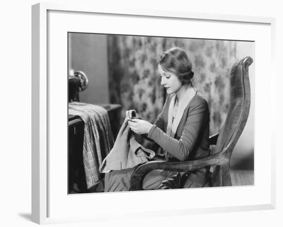 Portrait of Woman Sewing-null-Framed Photo