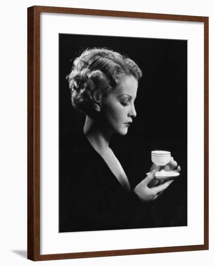 Portrait of Woman with Beverage-null-Framed Photo