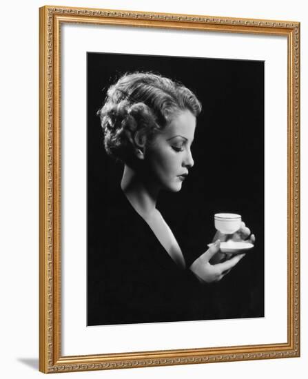 Portrait of Woman with Beverage-null-Framed Photo