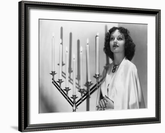 Portrait of Woman with Candelabra-null-Framed Photo