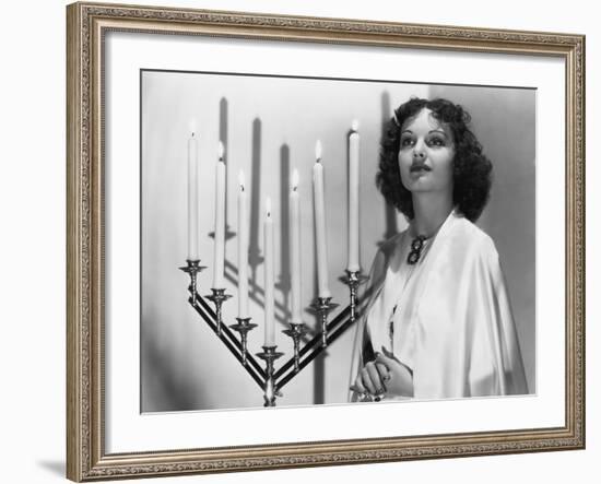 Portrait of Woman with Candelabra-null-Framed Photo