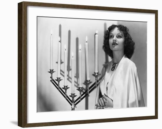 Portrait of Woman with Candelabra-null-Framed Photo