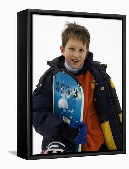 Portrait of Young Boy Snowboarder Model Release 2612, New York, USA-Paul Sutton-Framed Premier Image Canvas