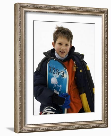 Portrait of Young Boy Snowboarder Model Release 2612, New York, USA-Paul Sutton-Framed Photographic Print