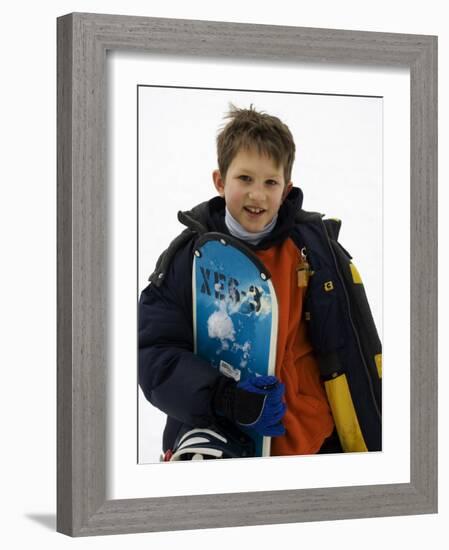 Portrait of Young Boy Snowboarder Model Release 2612, New York, USA-Paul Sutton-Framed Photographic Print