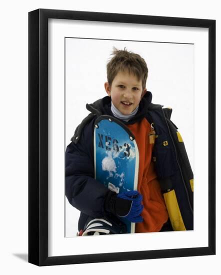 Portrait of Young Boy Snowboarder Model Release 2612, New York, USA-Paul Sutton-Framed Photographic Print