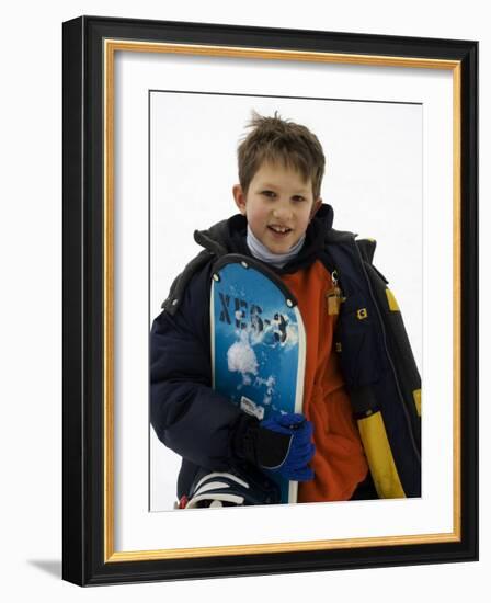 Portrait of Young Boy Snowboarder Model Release 2612, New York, USA-Paul Sutton-Framed Photographic Print