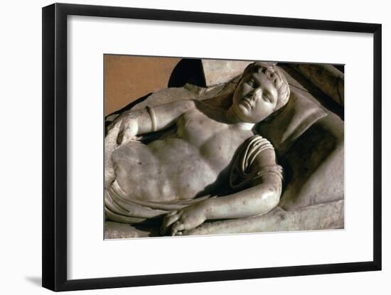 Portrait on the marble lid of a Roman sarcophagus, 1st century BC-Unknown-Framed Giclee Print