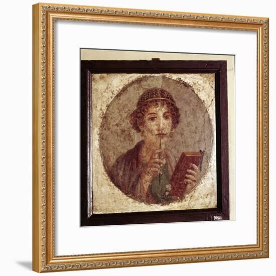 Portrait painting of Sappho, Pompeii, Italy. Artist: Unknown-Unknown-Framed Giclee Print