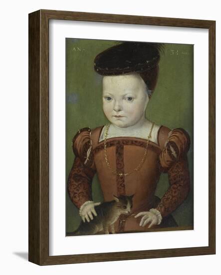 Portrait présumé de Charles IX à l'âge de trois ans et demi, jouant avec un chat-Mannier Germain Le-Framed Giclee Print