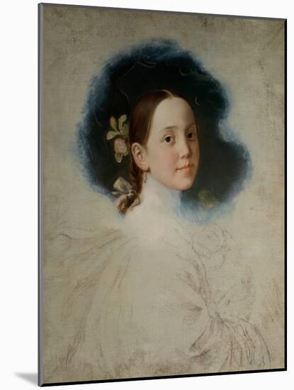 Portrait Study of A Young Lady, 19Th Century (Oil on Canvas)-German School-Mounted Giclee Print