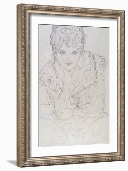 Portrait with Right Hand on Chin, Bildnes Von Vorne, c.1917-1918-Gustav Klimt-Framed Giclee Print