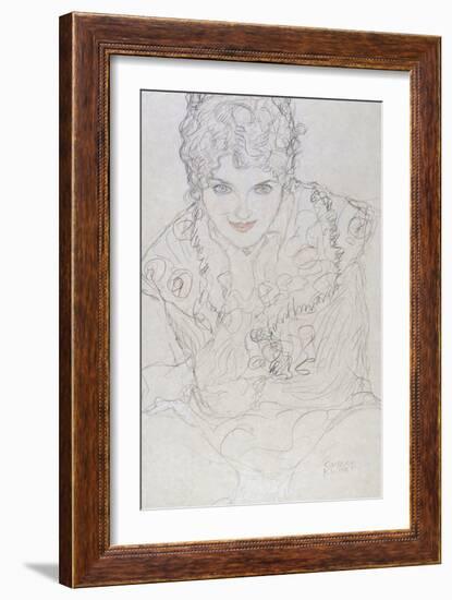 Portrait with Right Hand on Chin, Bildnes Von Vorne, c.1917-1918-Gustav Klimt-Framed Giclee Print