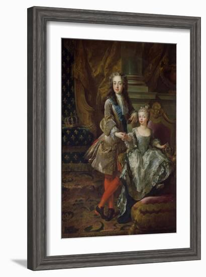 Portraits of Louis XV of France and Mariana Victoria of Spain-null-Framed Giclee Print