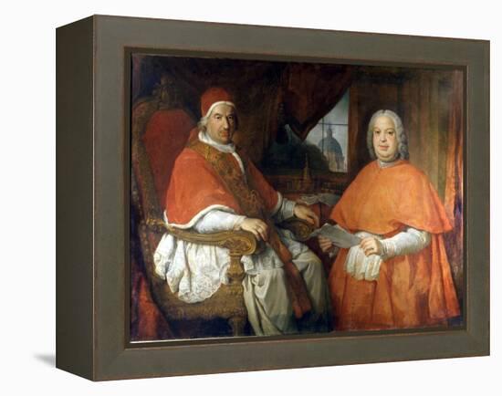 Portraits of Pope Benedict XIV (1675 - 1758) and Cardinal Silvio Valenti Gonzague. Painting by Giov-Giovanni Paolo Pannini or Panini-Framed Premier Image Canvas