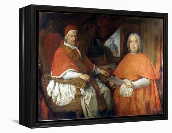 Portraits of Pope Benedict XIV (1675 - 1758) and Cardinal Silvio Valenti Gonzague. Painting by Giov-Giovanni Paolo Pannini or Panini-Framed Premier Image Canvas