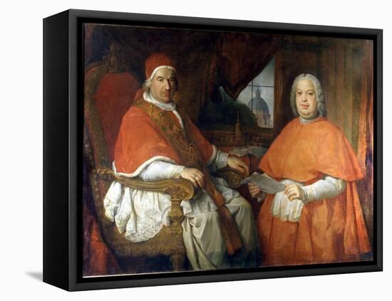 Portraits of Pope Benedict XIV (1675 - 1758) and Cardinal Silvio Valenti Gonzague. Painting by Giov-Giovanni Paolo Pannini or Panini-Framed Premier Image Canvas