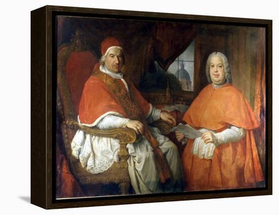 Portraits of Pope Benedict XIV (1675 - 1758) and Cardinal Silvio Valenti Gonzague. Painting by Giov-Giovanni Paolo Pannini or Panini-Framed Premier Image Canvas