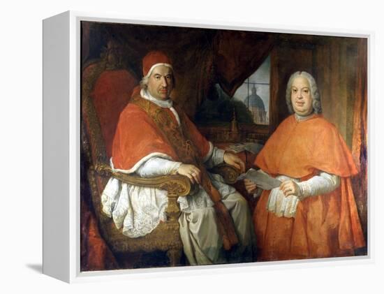 Portraits of Pope Benedict XIV (1675 - 1758) and Cardinal Silvio Valenti Gonzague. Painting by Giov-Giovanni Paolo Pannini or Panini-Framed Premier Image Canvas