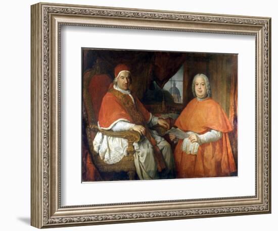 Portraits of Pope Benedict XIV (1675 - 1758) and Cardinal Silvio Valenti Gonzague. Painting by Giov-Giovanni Paolo Pannini or Panini-Framed Giclee Print