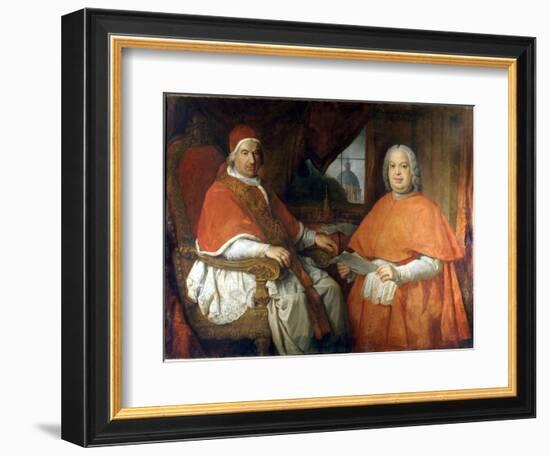 Portraits of Pope Benedict XIV (1675 - 1758) and Cardinal Silvio Valenti Gonzague. Painting by Giov-Giovanni Paolo Pannini or Panini-Framed Giclee Print