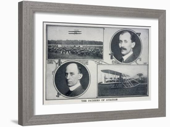 Portraits of Wilbur (Left) and Orville (Right) Wright and Pictures of Their Planes-null-Framed Art Print