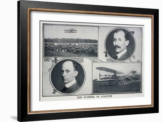 Portraits of Wilbur (Left) and Orville (Right) Wright and Pictures of Their Planes-null-Framed Art Print