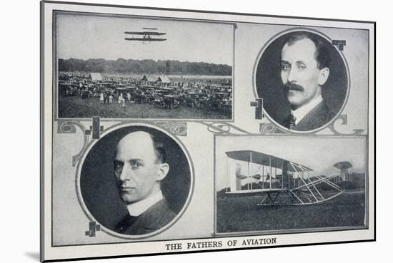 Portraits of Wilbur (Left) and Orville (Right) Wright and Pictures of Their Planes-null-Mounted Art Print
